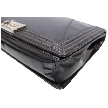 CHANEL Large Boy Glazed Calfskin Leather Shoulder Bag Black