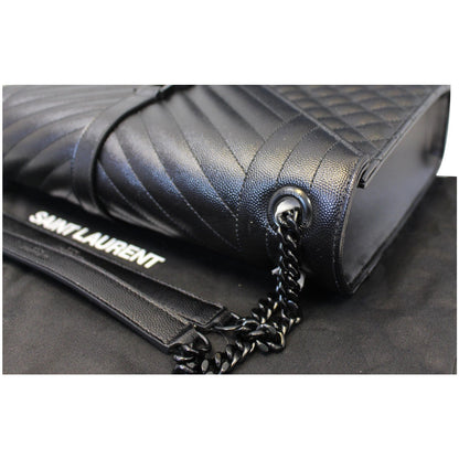 YVES SAINT LAURENT Envelope Large Matelasse Embossed Leather Shoulder Bag Black