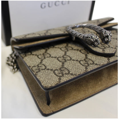 GUCCI Dionysus Super Mini GG Supreme Canvas Shoulder Crossbody Bag Taupe