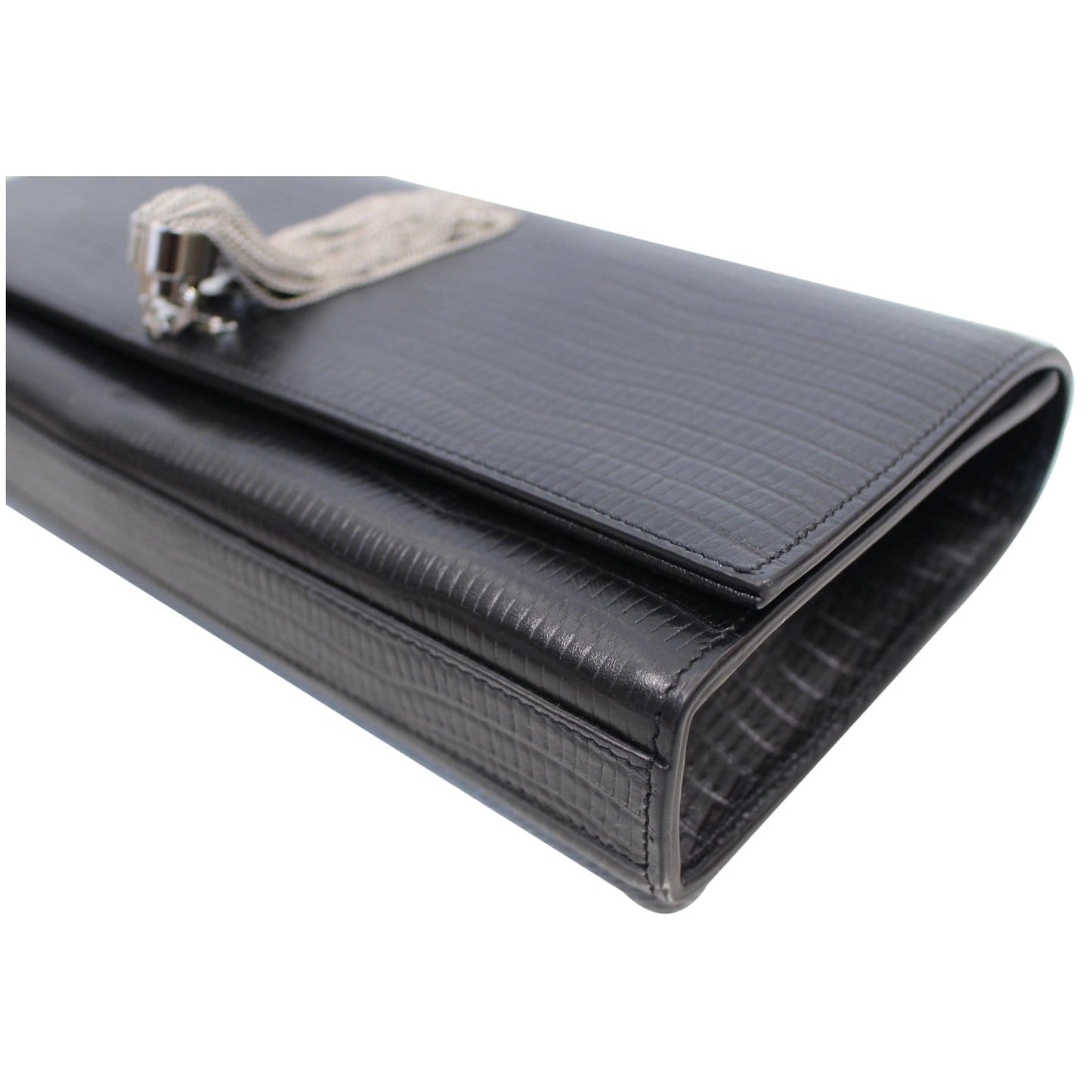 YVES SAINT LAURENT Classic Kate Monogram Tassel Embossed Leather Clutch Black