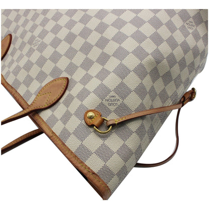 LOUIS VUITTON Neverfull MM Damier Azur Tote Shoulder Bag White