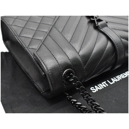 YVES SAINT LAURENT Envelope Mix Matelassé Chain Medium Leather Shoulder Bag Black
