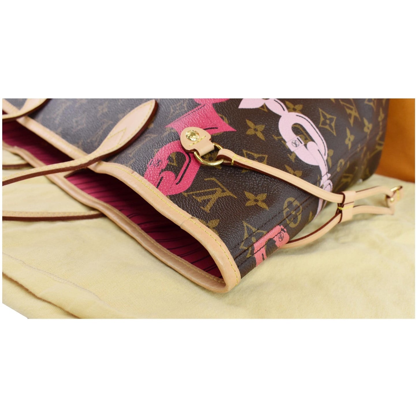 LOUIS VUITTON Bay Neverfull MM Monogram Canvas Shoulder Bag Fuchsia