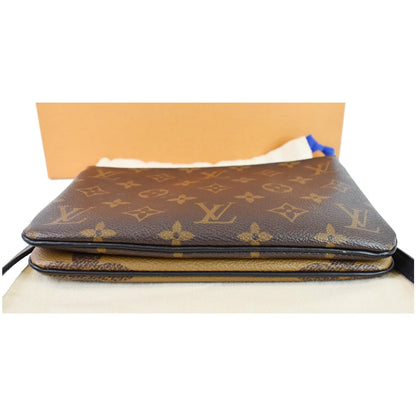 LOUIS VUITTON Double Zip Pochette Reverse Monogram Giant Shoulder Bag Brown