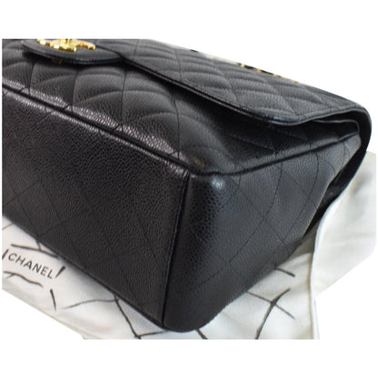CHANEL Maxi Double Flap Caviar Leather Shoulder Bag Black