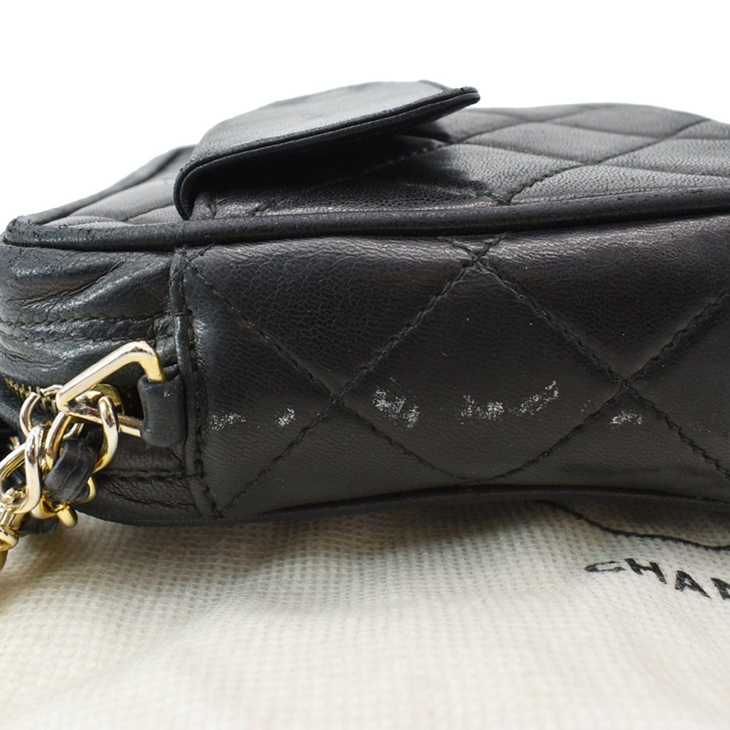 CHANEL Vintage Lambskin Leather Camera Shoulder Bag Black