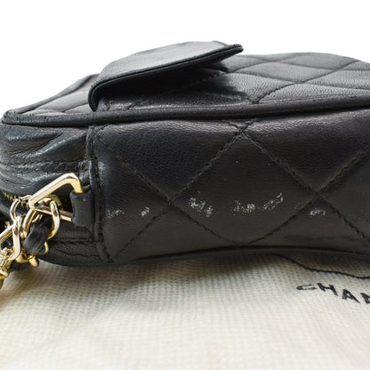 CHANEL Vintage Lambskin Leather Camera Shoulder Bag Black