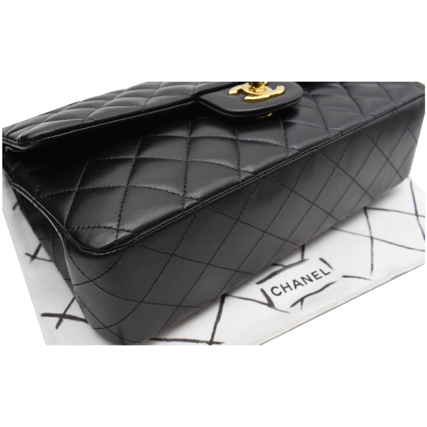 CHANEL Classic Double Flap Medium Leather Shoulder Bag Black