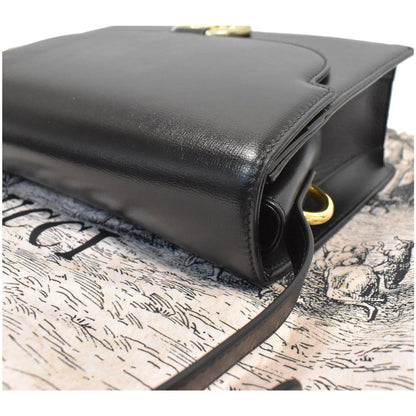 GUCCI Logo Plaque Leather Shoulder Bag Black 589471