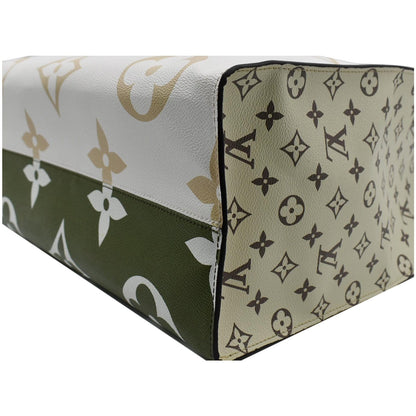 LOUIS VUITTON Onthego GM Giant Monogram Canvas Tote Shoulder Bag Khaki Green