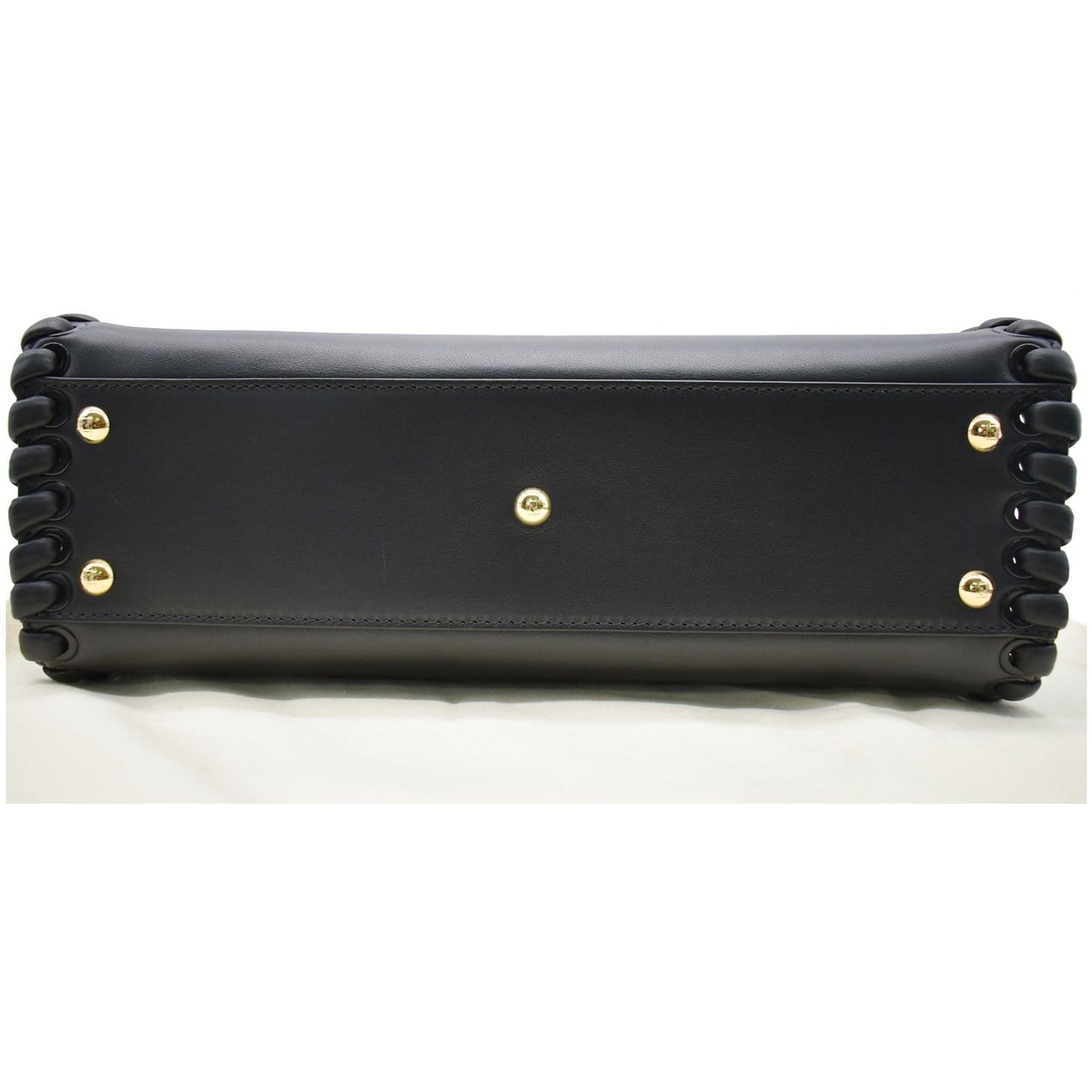FENDI Peekaboo Medium Whipstitch Leather Satchel Shoulder Bag Black