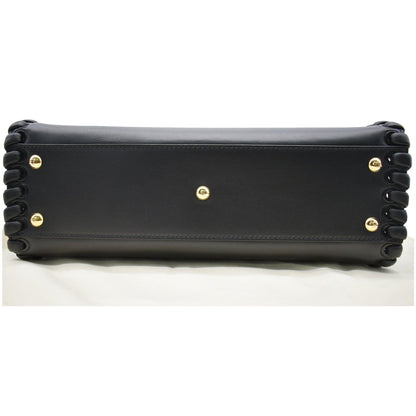 FENDI Peekaboo Medium Whipstitch Leather Satchel Shoulder Bag Black
