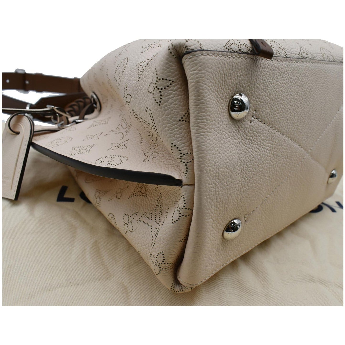 LOUIS VUITTON Muria Mahina Perforated Leather Shoulder Bag Cream