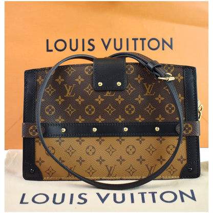 LOUIS VUITTON Petit Soft Malle Reverse Monogram Clutch Shoulder Bag Brown