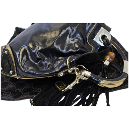 GUCCI Indy Babouska Leather Top Handle Shoulder Bag Black 185566