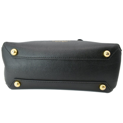 BURBERRY Derby Banner Small House Check Leather Tote Shoulder Bag Black