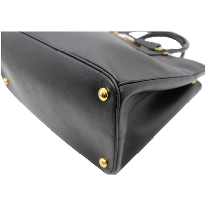 PRADA Saffiano Lux Double-Zip Leather Tote Shoulder Bag Black