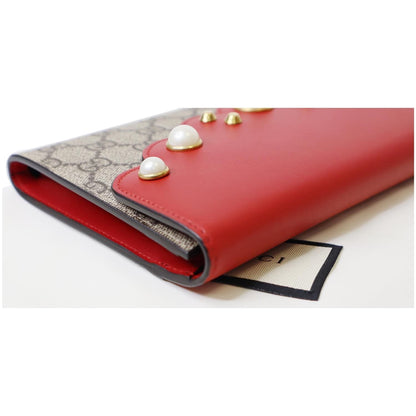 GUCCI Peony Pearly GG Coated Canvas Leather Clutch Beige 431476