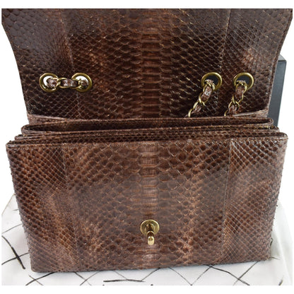 CHANEL Timeless Classic Flap Python Shoulder Bag Brown