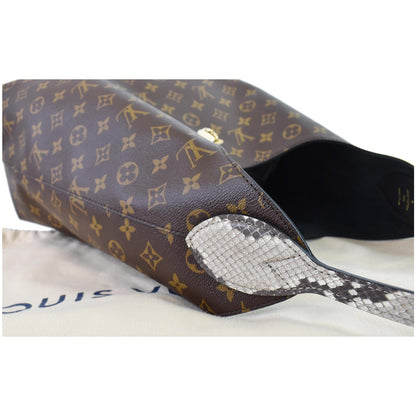 LOUIS VUITTON Flower Monogram Canvas Shoulder Hobo Bag Brown