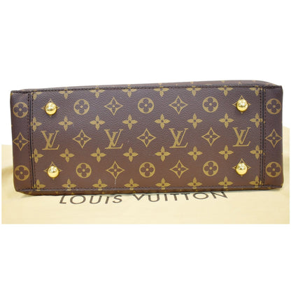 LOUIS VUITTON Flower Monogram Canvas Tote Shoulder Bag Brown/Red
