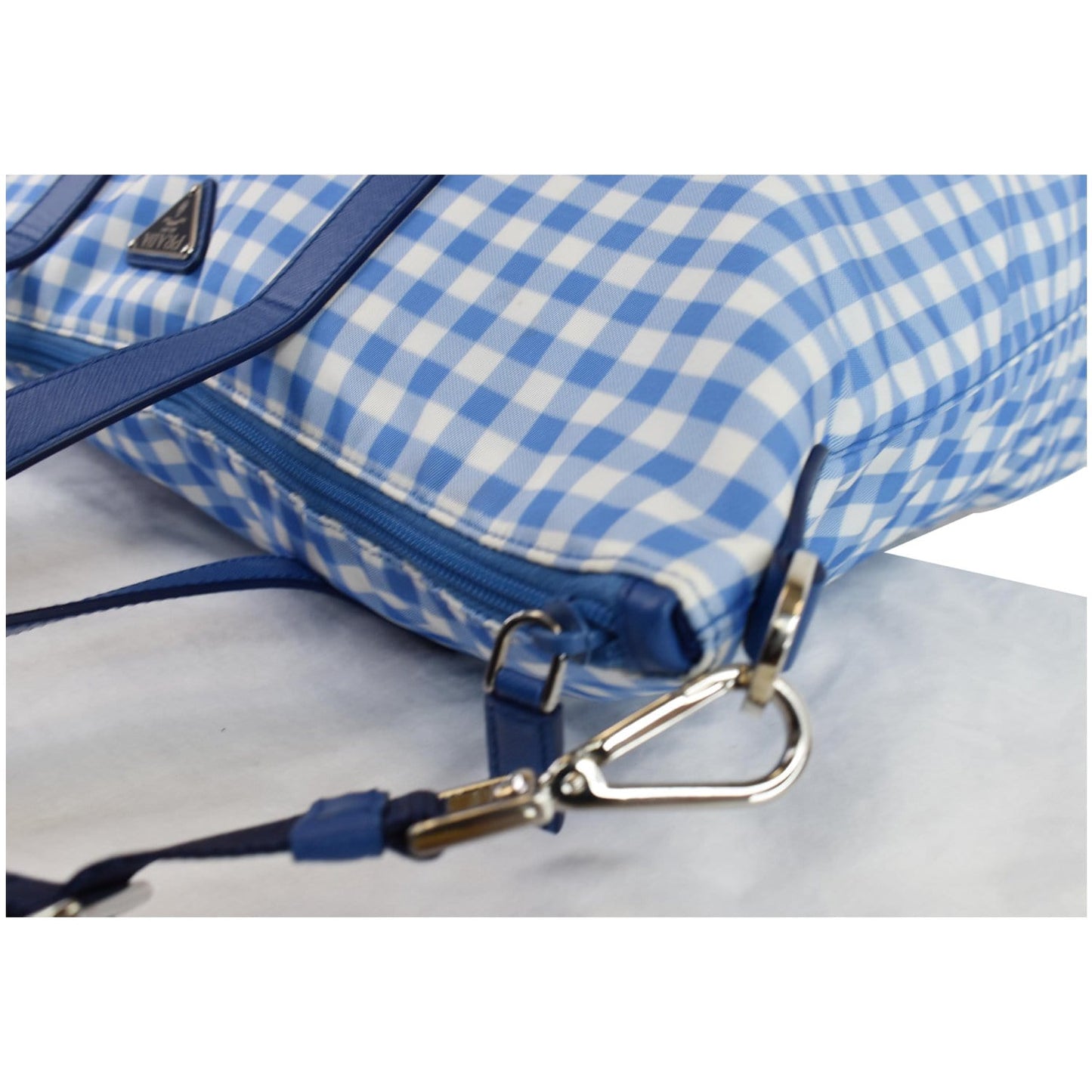 PRADA Textured Nylon Check Tote Shoulder Bag Blue