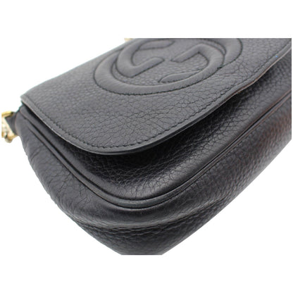 GUCCI GG Soho Pebbled Leather Chain Shoulder Bag Black 323190