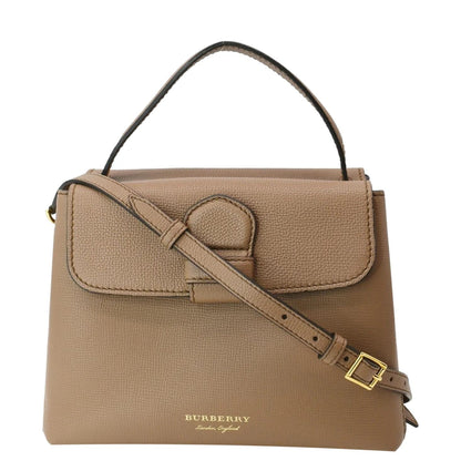 BURBERRY Medium Grainy House Check Leather Tote Shoulder Bag Dark Sand