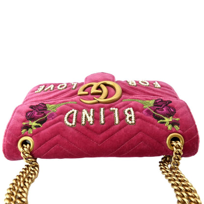 GUCCI Blind For Love Marmont Embroidered Velvet Shoulder Bag Red 443496