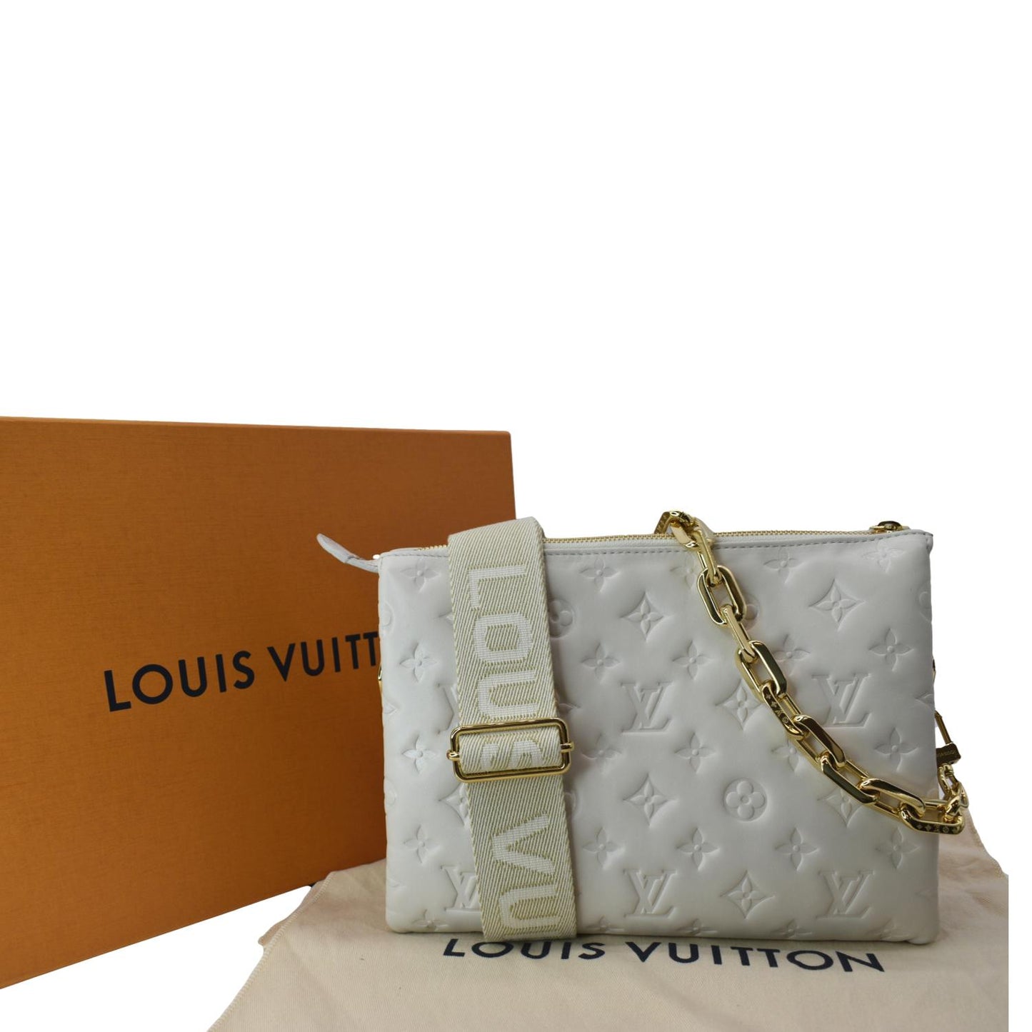 LOUIS VUITTON Coussin PM Monogram Embossed Shoulder Bag Cream