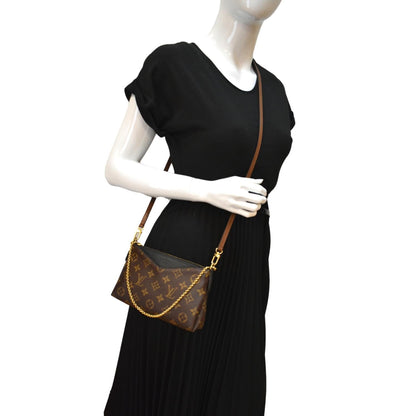 LOUIS VUITTON Pallas Monogram Canvas Clutch Crossbody Bag Brown
