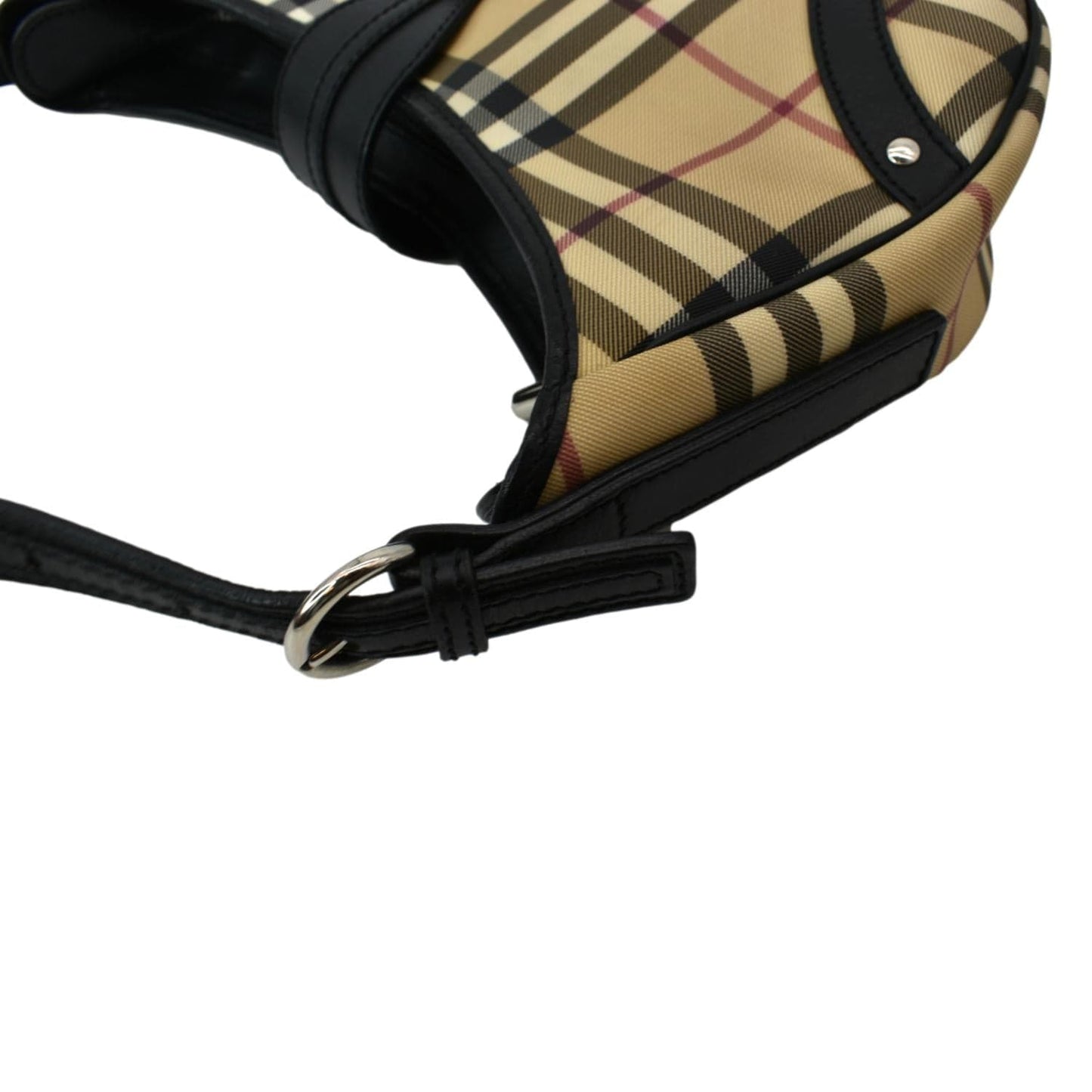 BURBERRY Buckle Small House Check Hobo Shoulder Bag Black