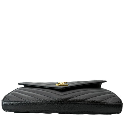 Yves Saint Laurent Embossed Leather Wallet on Chain Shoulder Bag Black