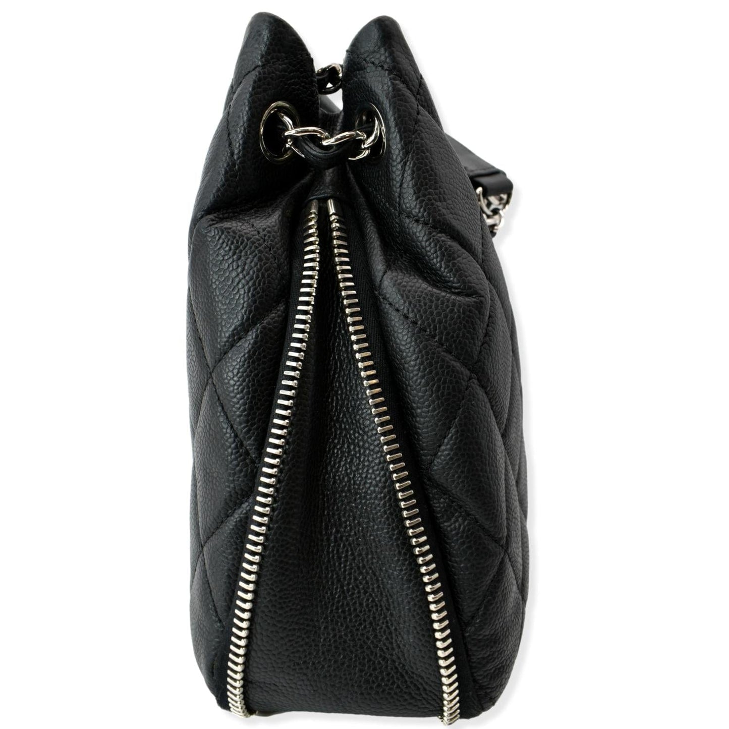 CHANEL Expandable Zip Around Caviar Quilted Tote Shoulder Bag Black