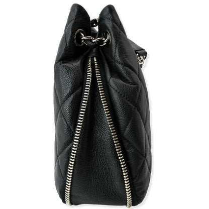 CHANEL Expandable Zip Around Caviar Quilted Tote Shoulder Bag Black