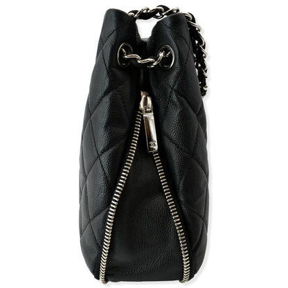 CHANEL Expandable Zip Around Caviar Quilted Tote Shoulder Bag Black