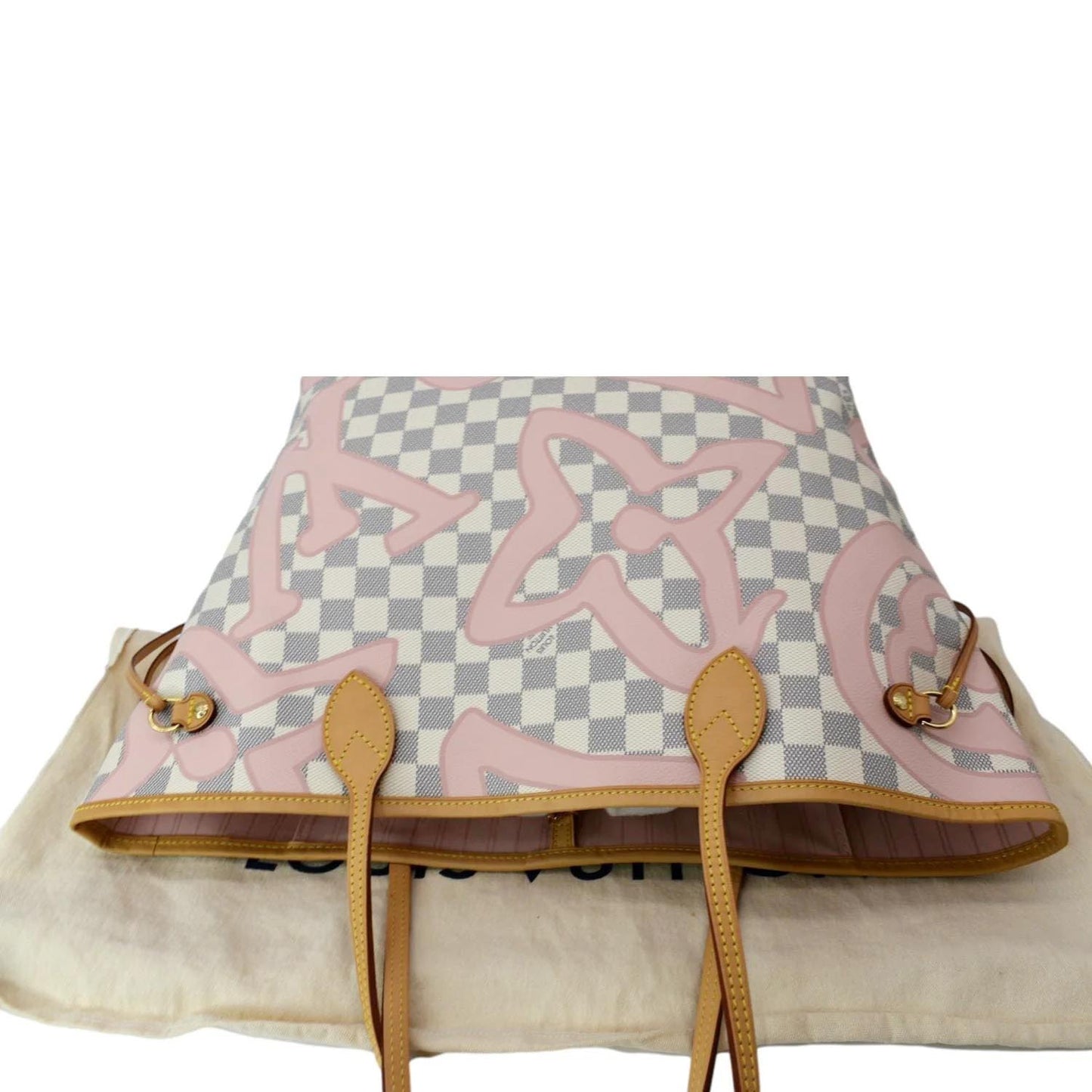 LOUIS VUITTON Neverfull MM Tahitienne Damier Azur Shoulder Bag Pink