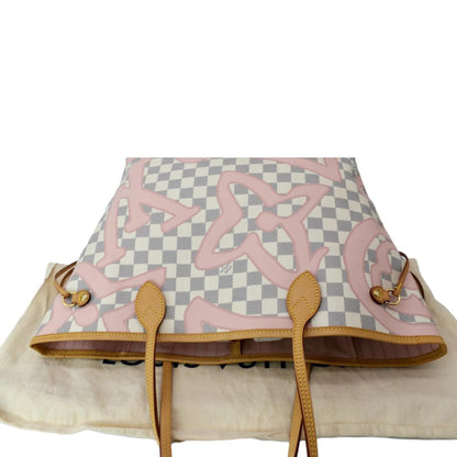 LOUIS VUITTON Neverfull MM Tahitienne Damier Azur Shoulder Bag Pink