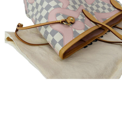 LOUIS VUITTON Neverfull MM Tahitienne Damier Azur Shoulder Bag Pink