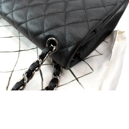 CHANEL Classic Double Flap Caviar Leather Shoulder Bag Black