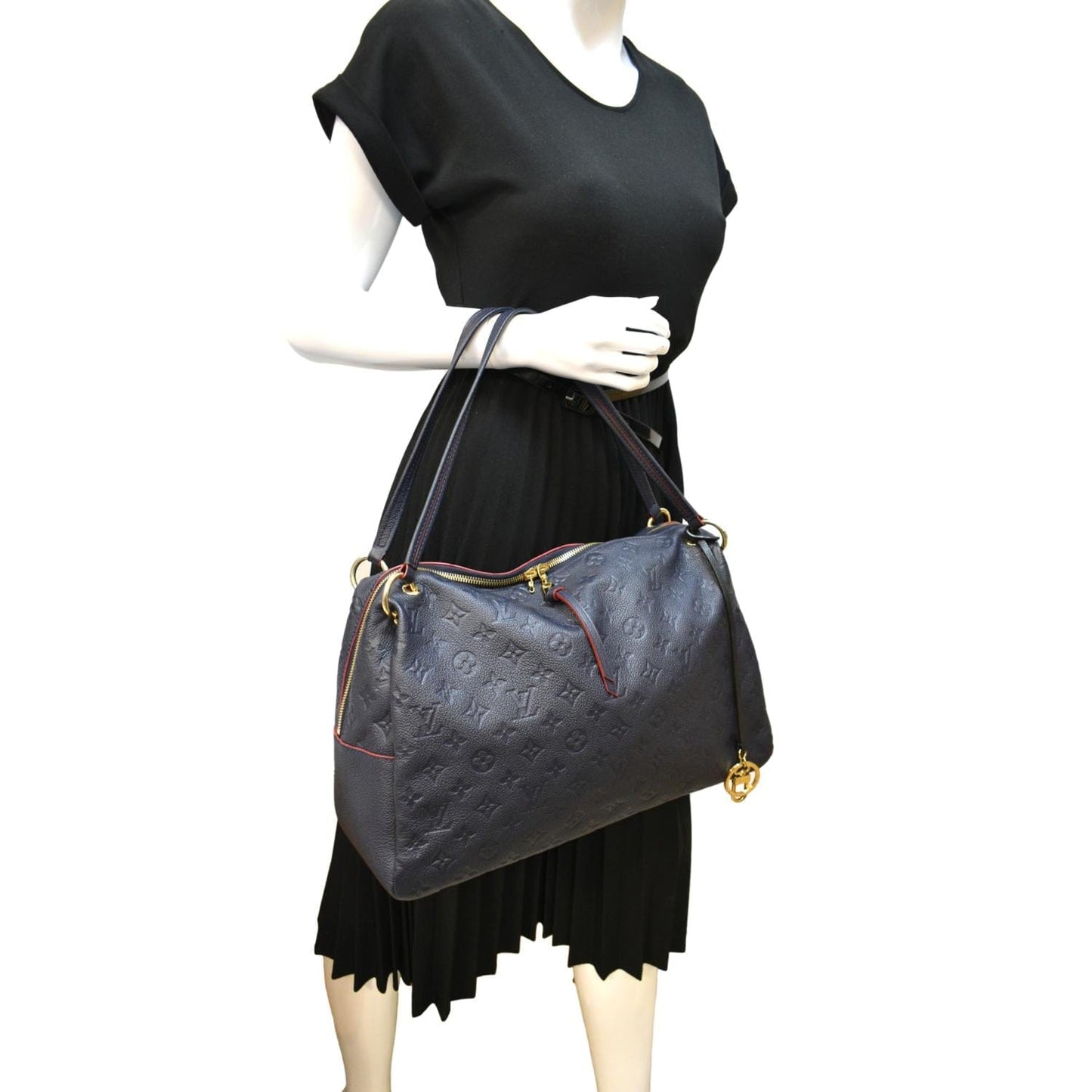 LOUIS VUITTON Ponthieu MM Monogram Empreinte Leather Shoulder Bag Navy Blue
