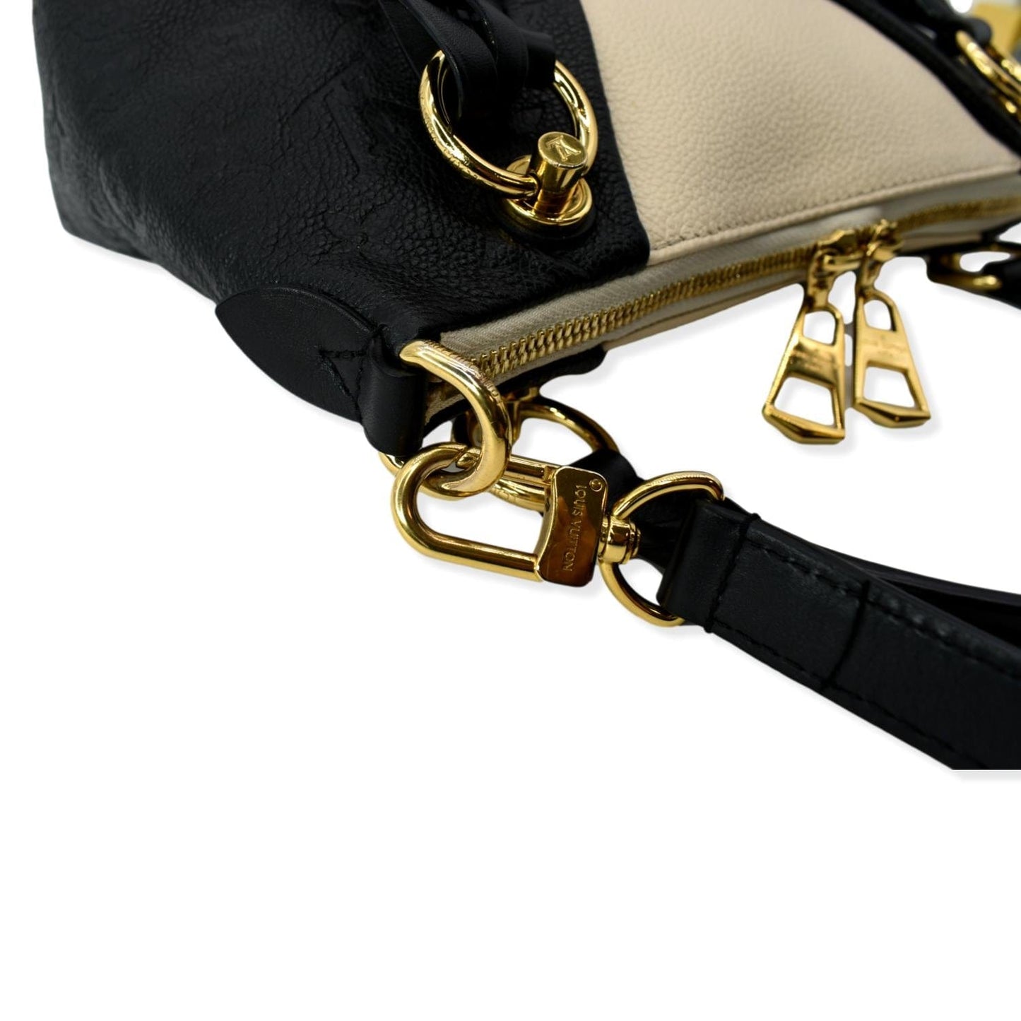 LOUIS VUITTON V BB Monogram Empreinte Tote Shoulder Bag Beige/Black