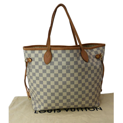 LOUIS VUITTON Neverfull MM Damier Azur Shoulder Bag White