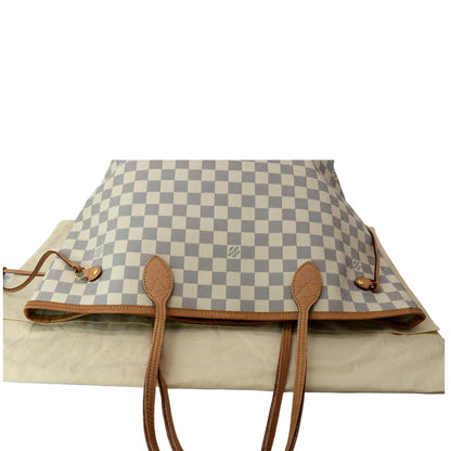 LOUIS VUITTON Neverfull MM Damier Azur Shoulder Bag White