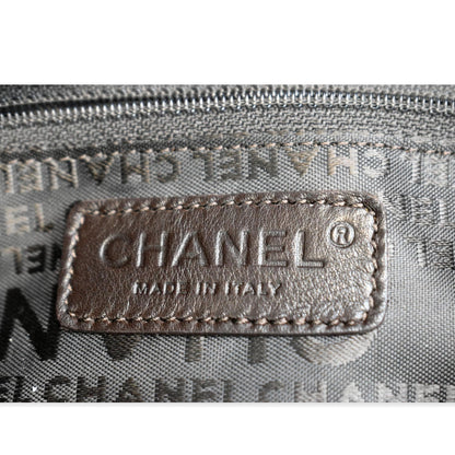 CHANEL Camellia Chain Embossed Suede Medium Shoulder Bag Brown