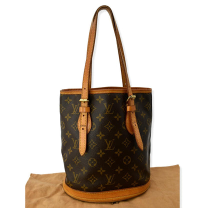 LOUIS VUITTON Petit Bucket Monogram Canvas Shoulder Bag Brown