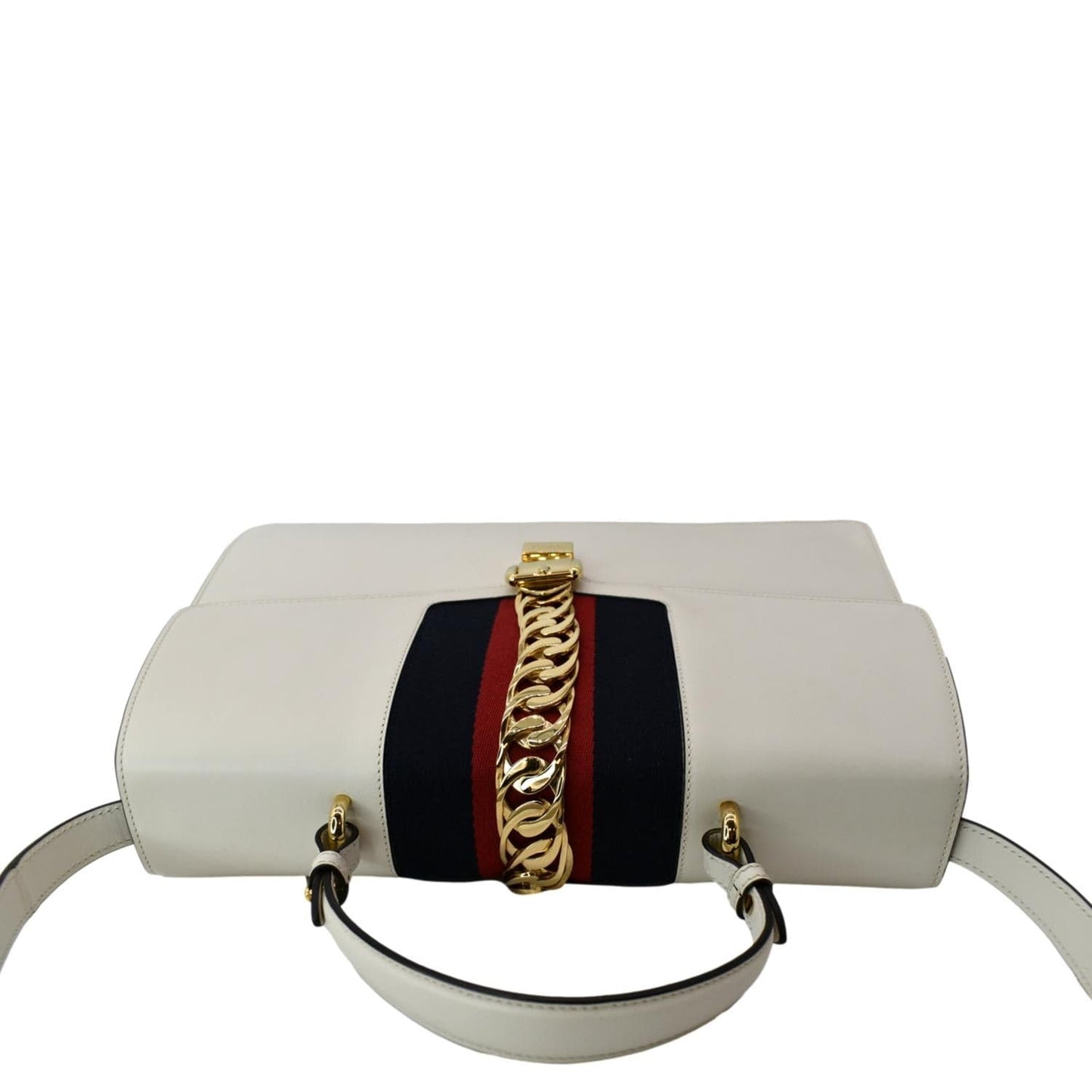 GUCCI Maxi Sylvie Calfskin Leather Top Handle Shoulder Bag White 477631