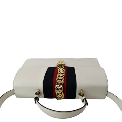 GUCCI Maxi Sylvie Calfskin Leather Top Handle Shoulder Bag White 477631