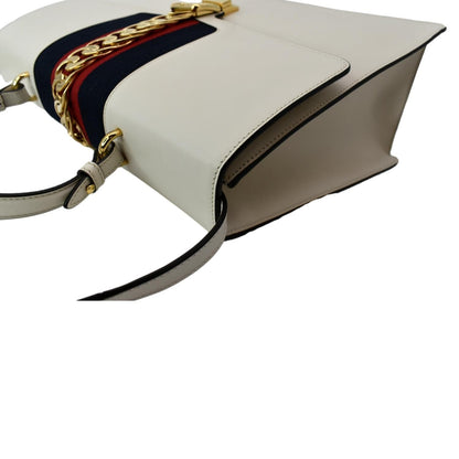 GUCCI Maxi Sylvie Calfskin Leather Top Handle Shoulder Bag White 477631