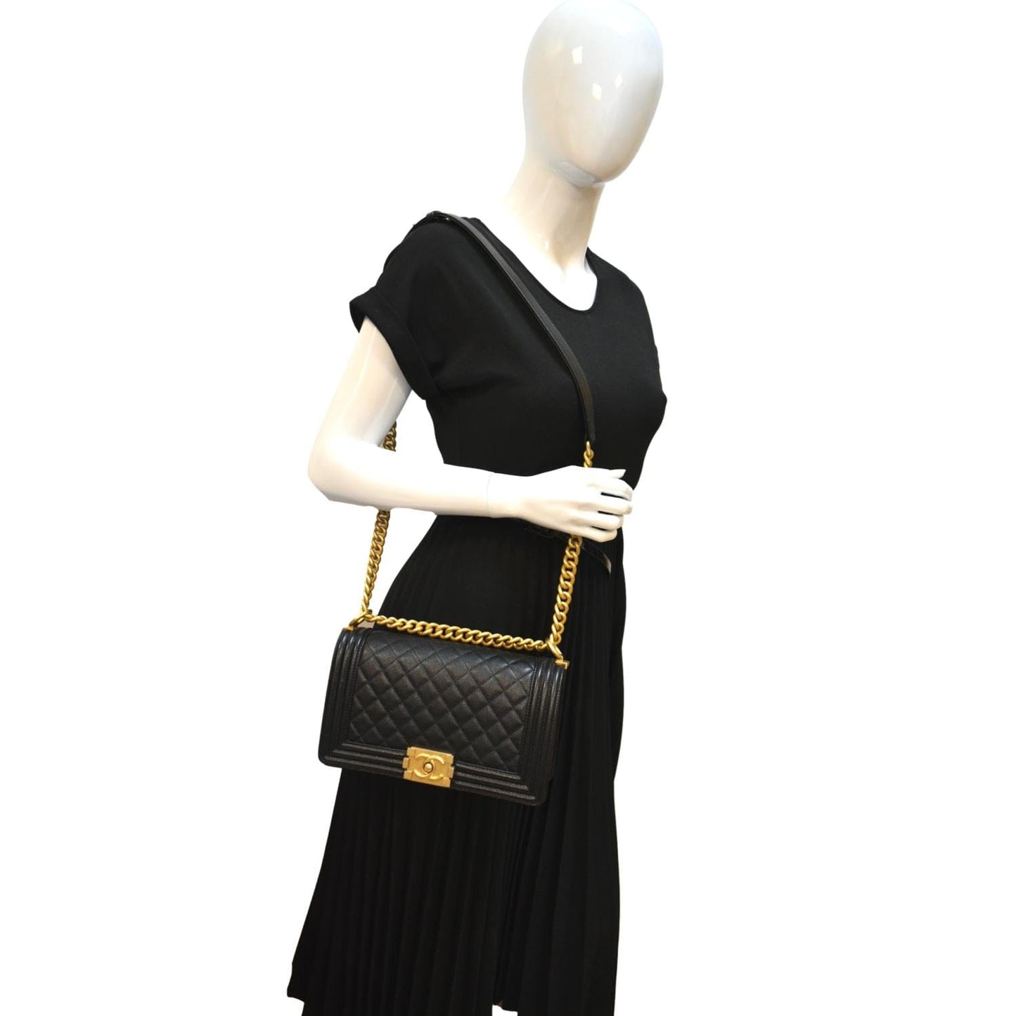CHANEL Medium Boy Flap Caviar Quilted Leather Shoulder Bag Black